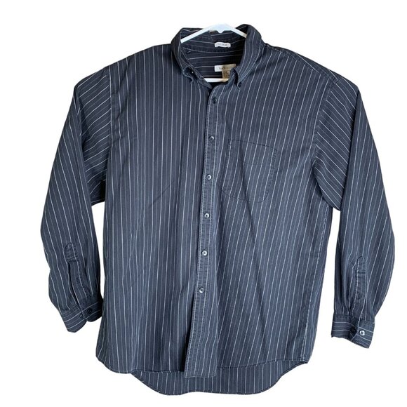 Van Heusen Mens Black/White Striped Button-Up Shirt L 16-16.5 Long Sleeve - Picture 1 of 9